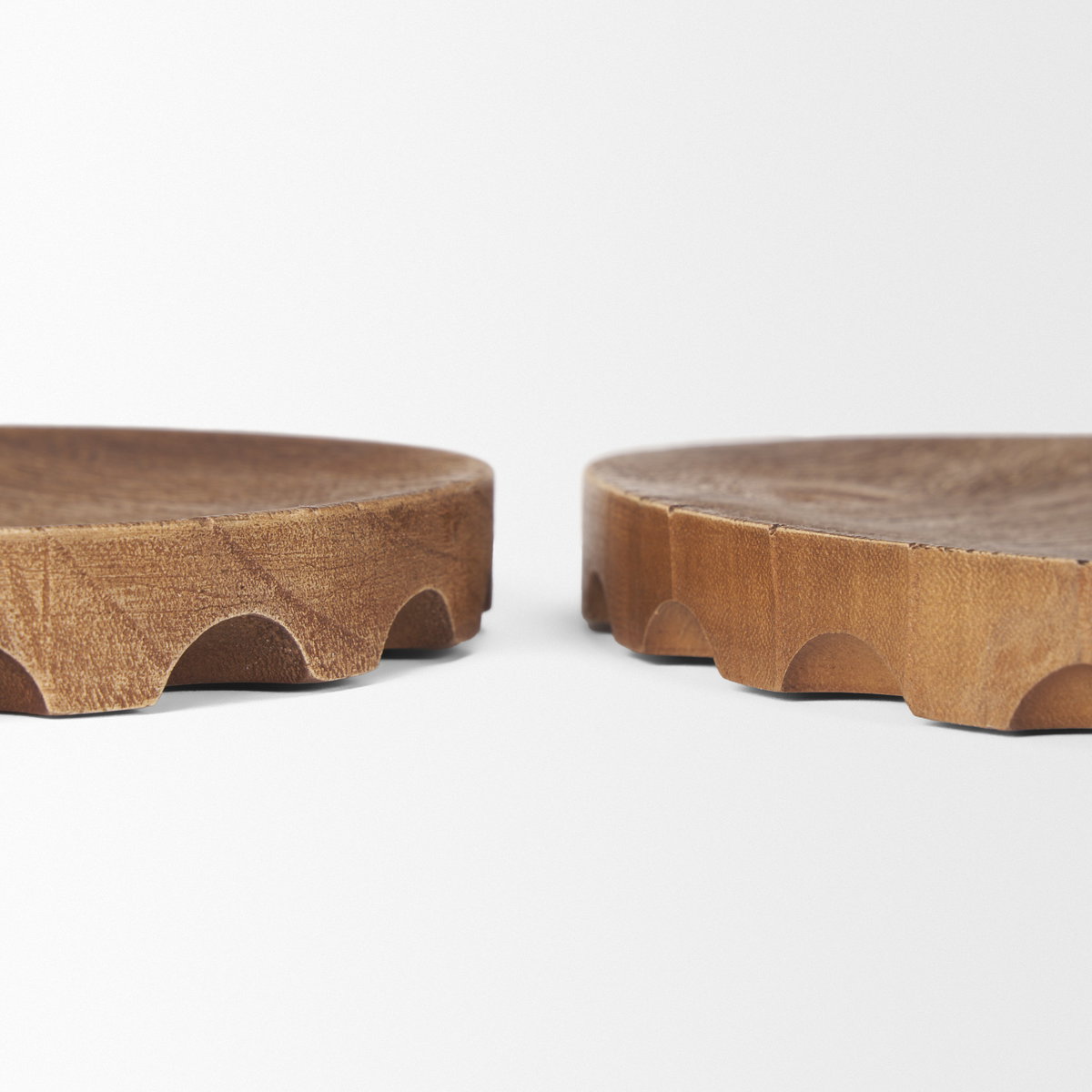 Waverly Round Light Brown Wood Scalloped Edged Trays, Decorative Tray by Mercana, 17.5" length x 17.5" width x 1" height View 8