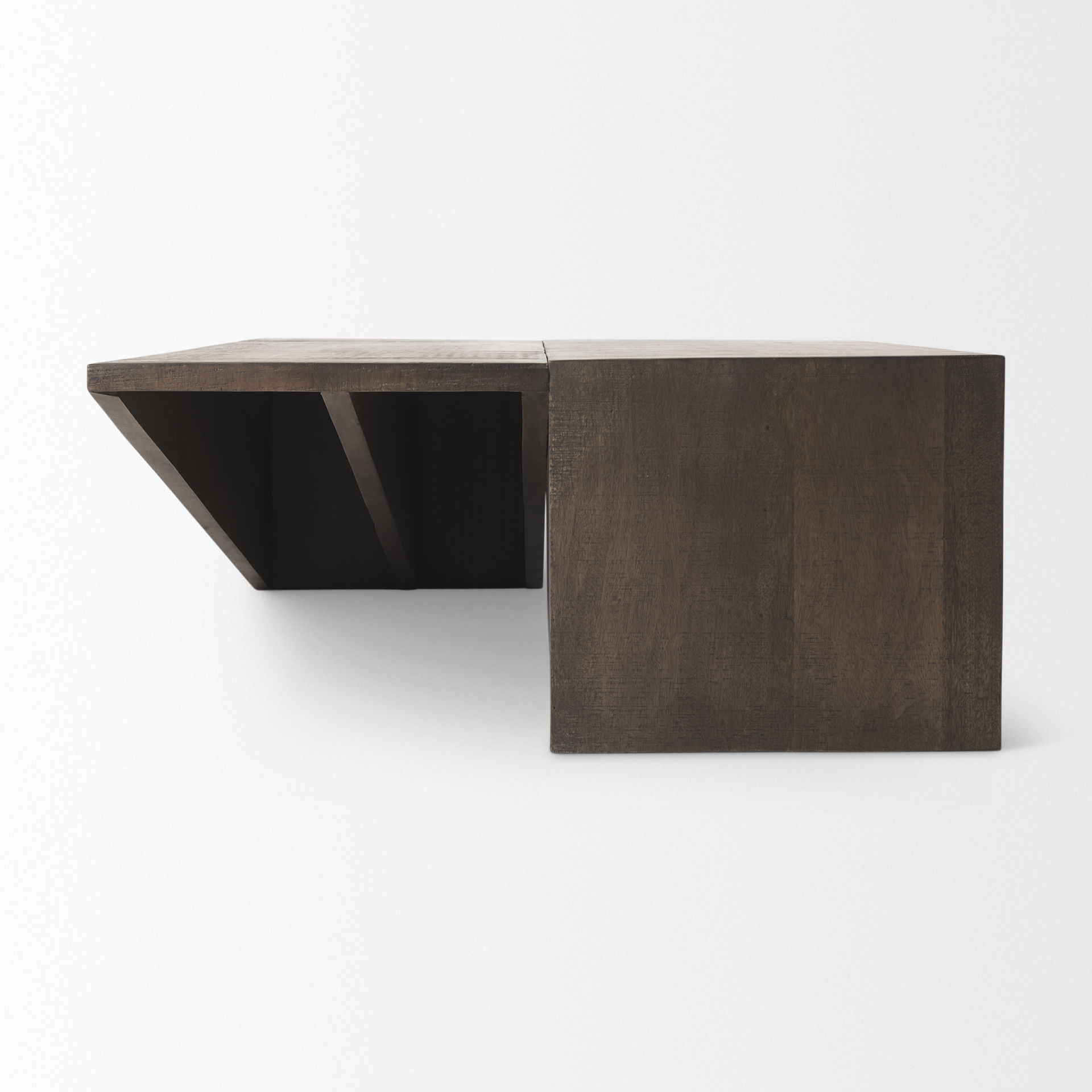 West 55L x 32W x 14H Medium Brown Wooden Angled Coffee Table, by Mercana, 55" length x 32" width x 14" height View 8