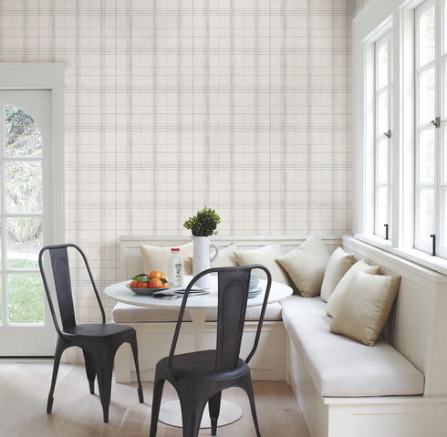 Farmhouse Plaid Grey & White Wallpaper