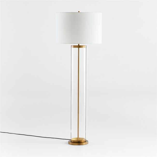 Online Designer Living Room Promenade Black and Brass Floor Lamp with White Shade