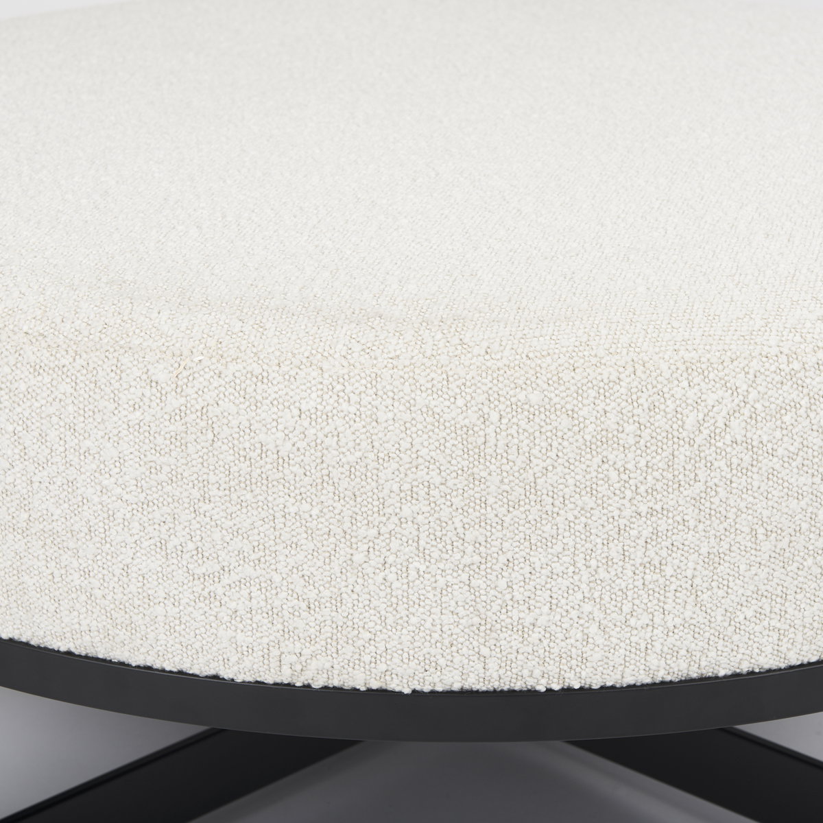 Amelia  Cream Boucle with Black Metal Upholstered Ottoman, by Mercana, 35.83" length x 35.83" width x 17.5" height View 7