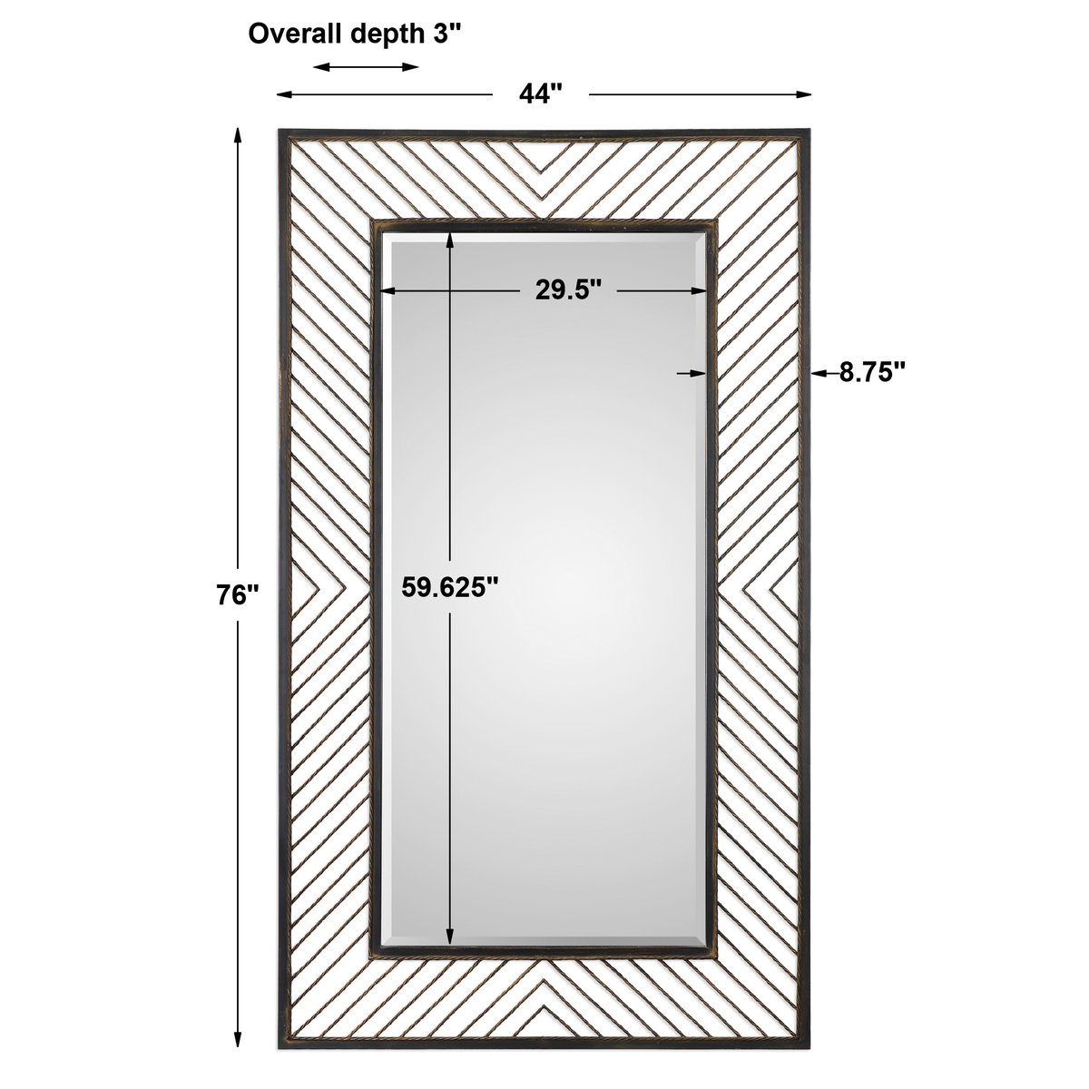 Karel Chevron Mirror, by Uttermost, 44" width x 76" height x 3" depth View 3