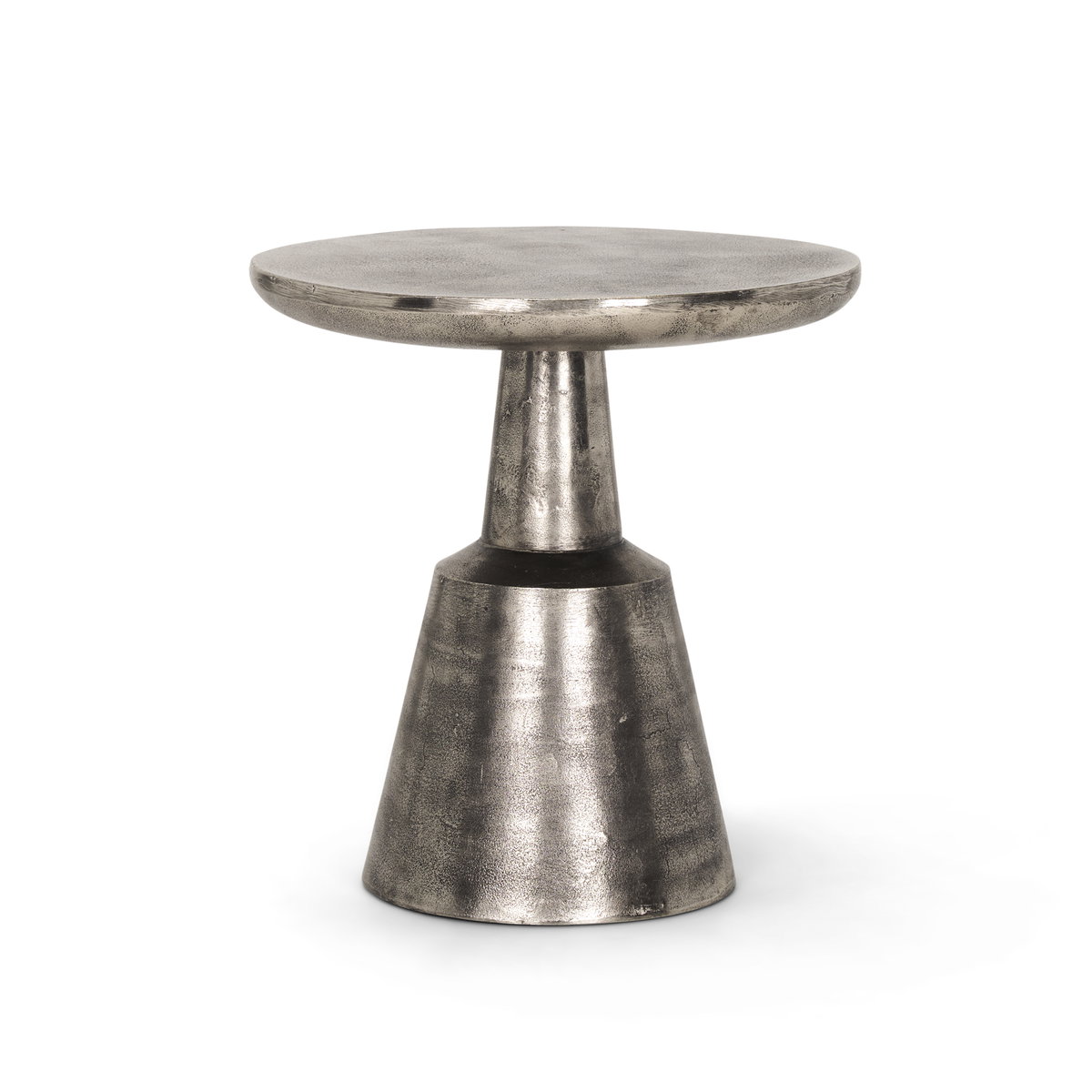 Bobbi Textured Polished Nickel Cast Aluminum Metal Accent Table, Side & End Table by Mercana, 20" length x 20" width x 21" height View 1
