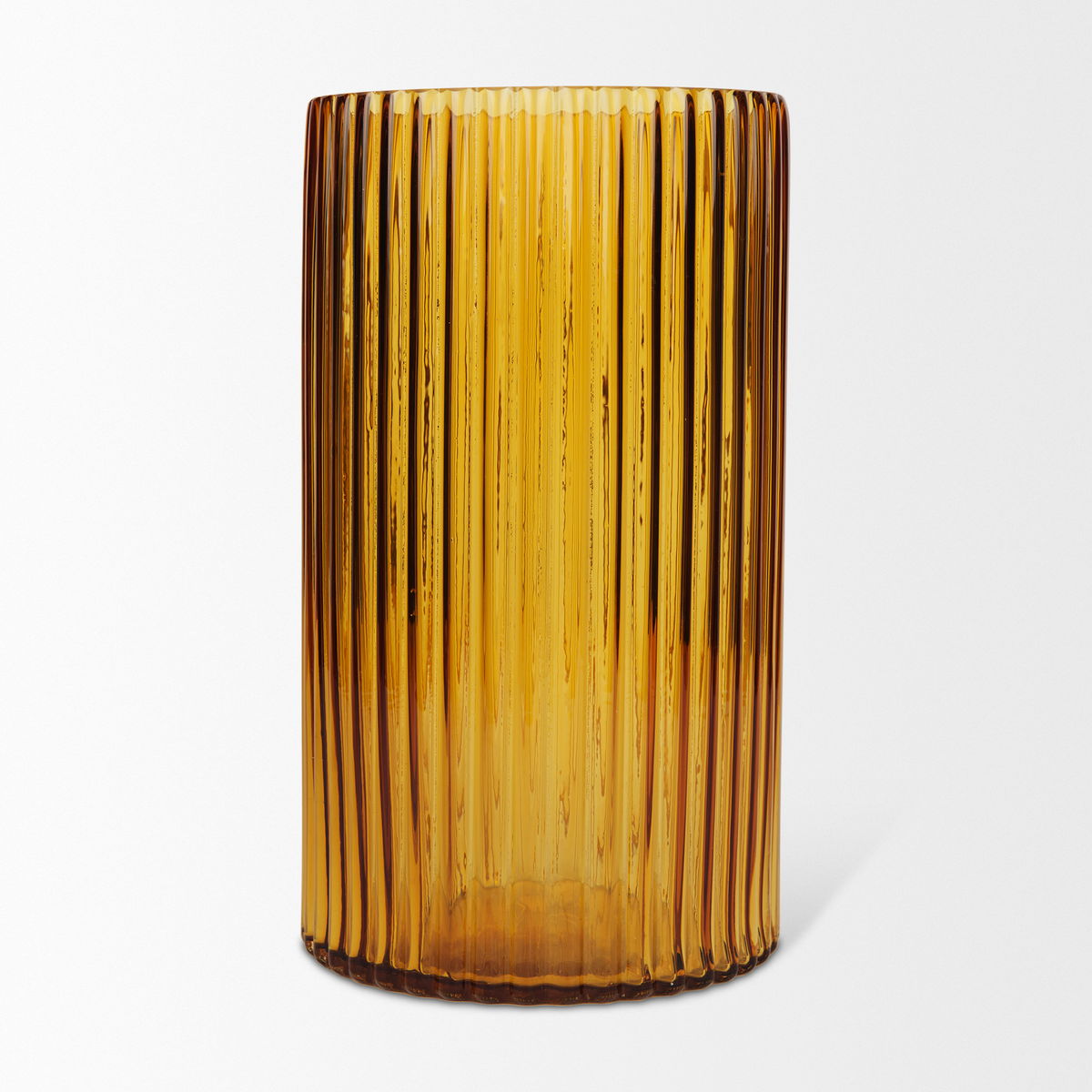 Dawn 11.4' Ribbed Amber Glass Vase, by Mercana, 6.1" length x 6.1" width x 11.42" height View 4