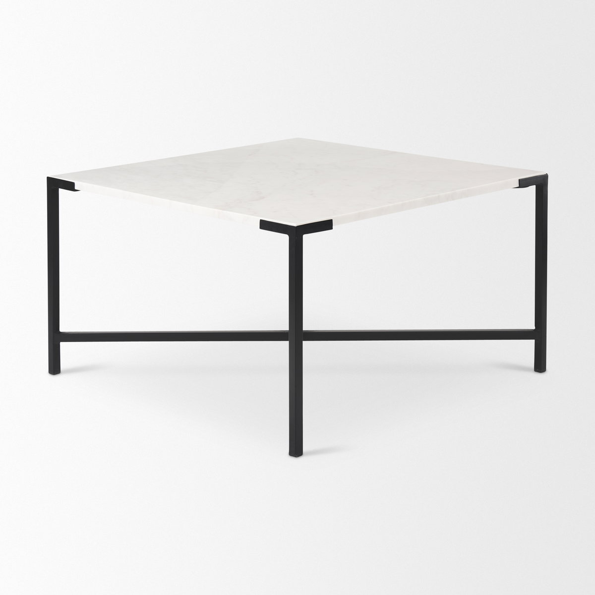 Lucas 30x30 White Marble Top Black Metal Base Coffee Table, by Mercana, 30" length x 30" width x 17" height View 5