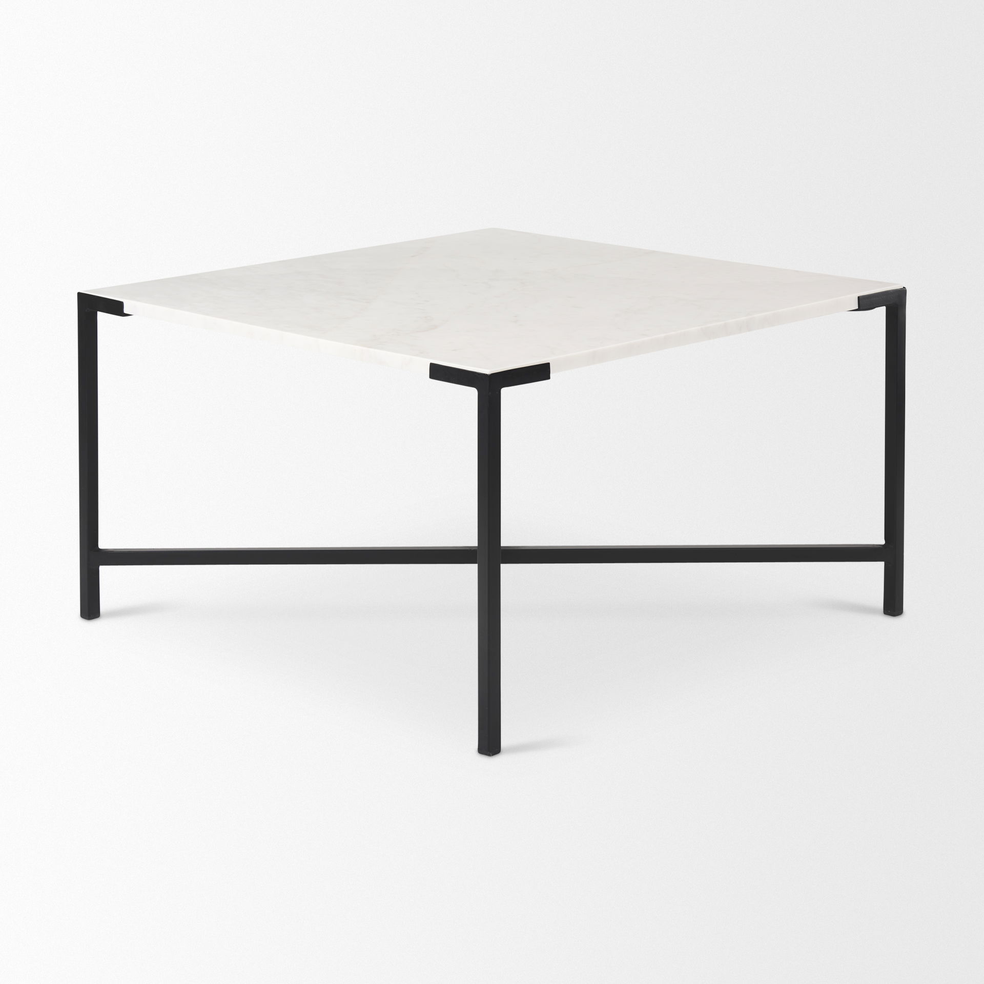 Lucas 30x30 White Marble Top Black Metal Base Coffee Table large image 