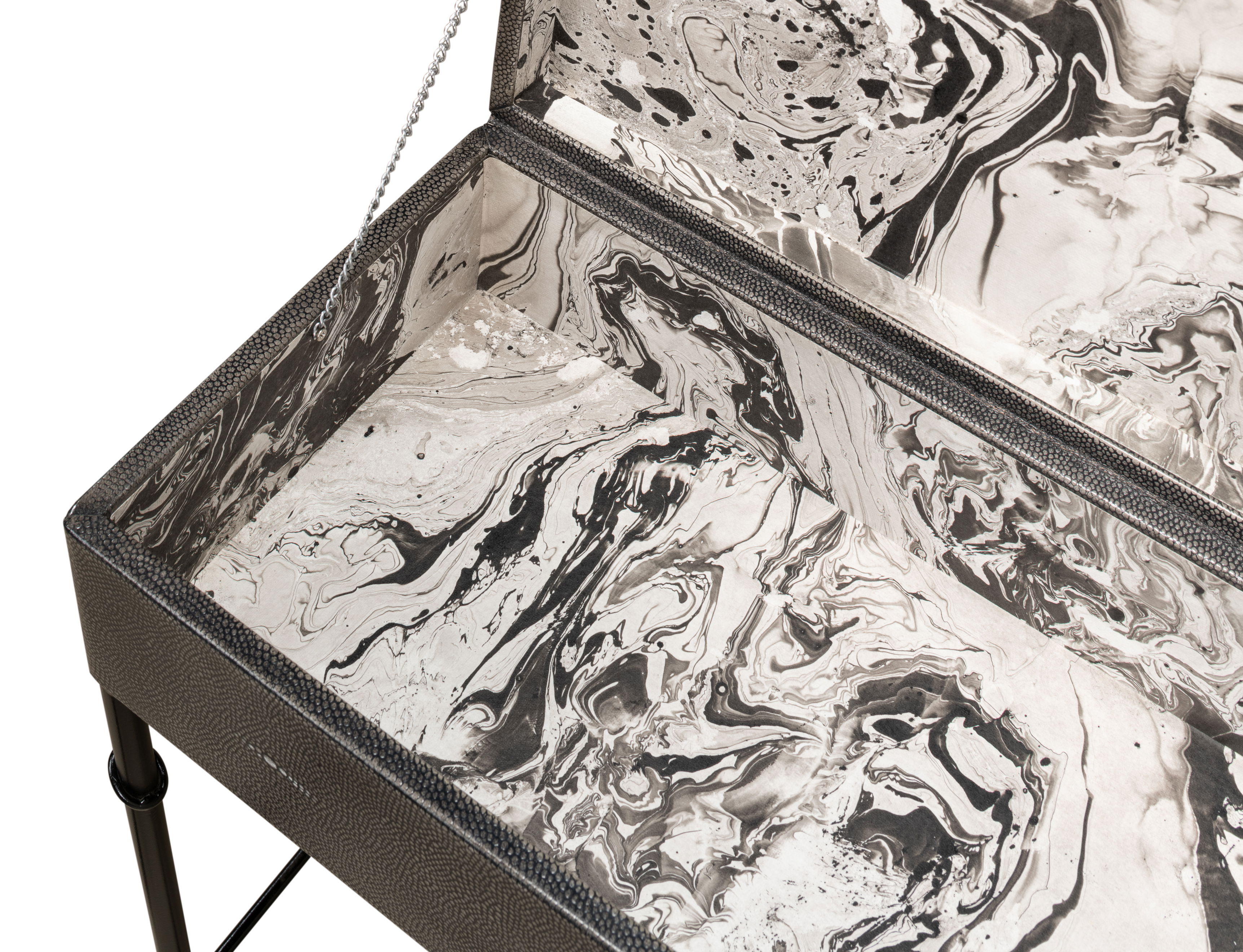 Grey Leather Shagreen Box On Stand large image 