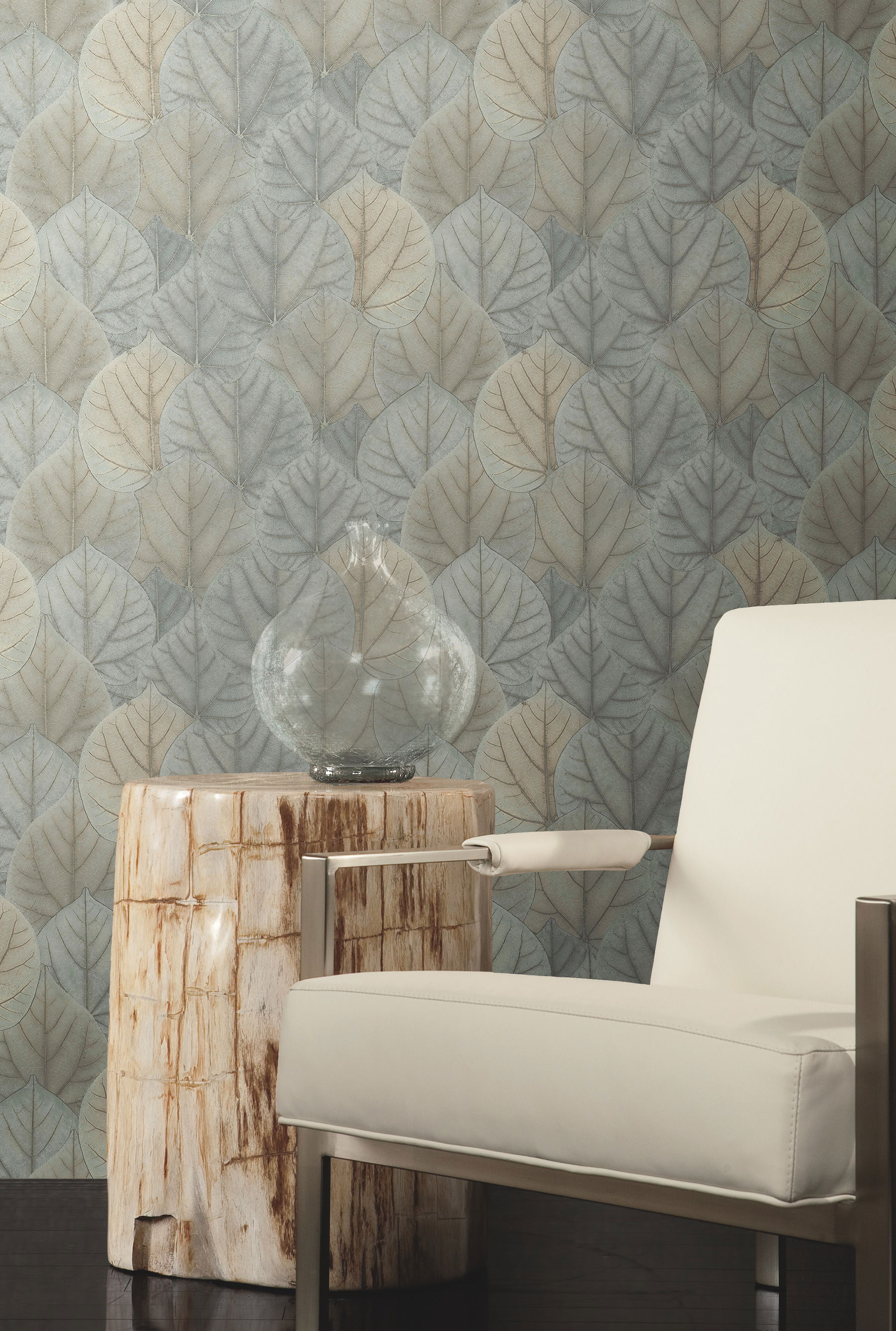 Leaf Concerto Blue & Taupe Wallpaper, by York Wall, 27' length x 2'3" width x 0.02" depth View 2