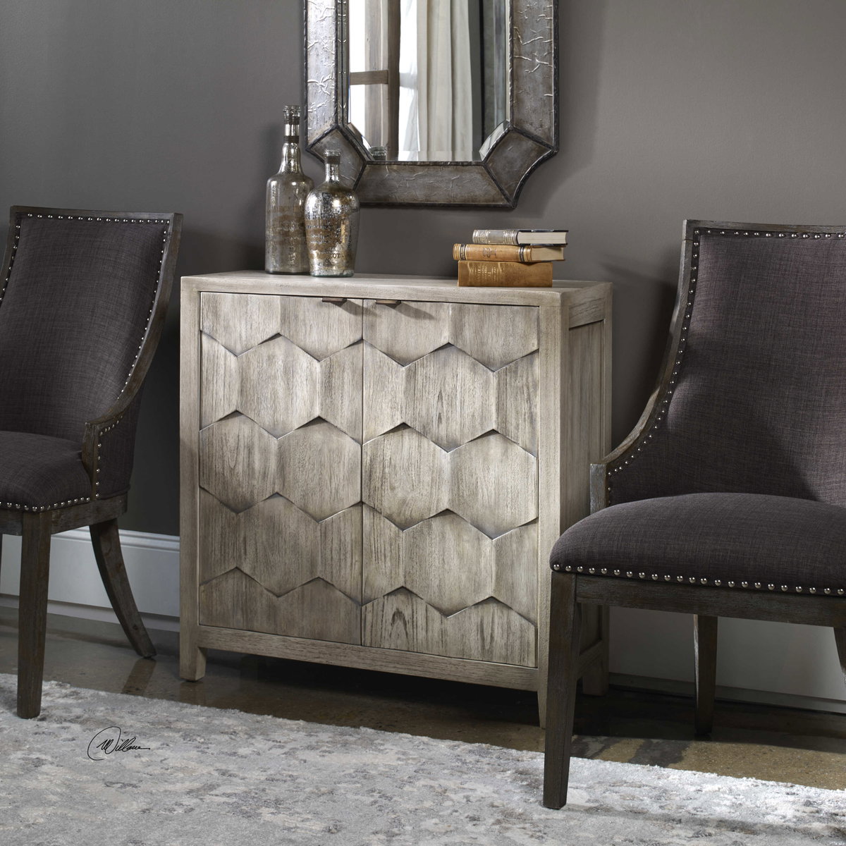 Catori Smoked Ivory Console Cabinet, Cabinets & Chest by Uttermost, 34" width x 34" height x 12" depth View 9