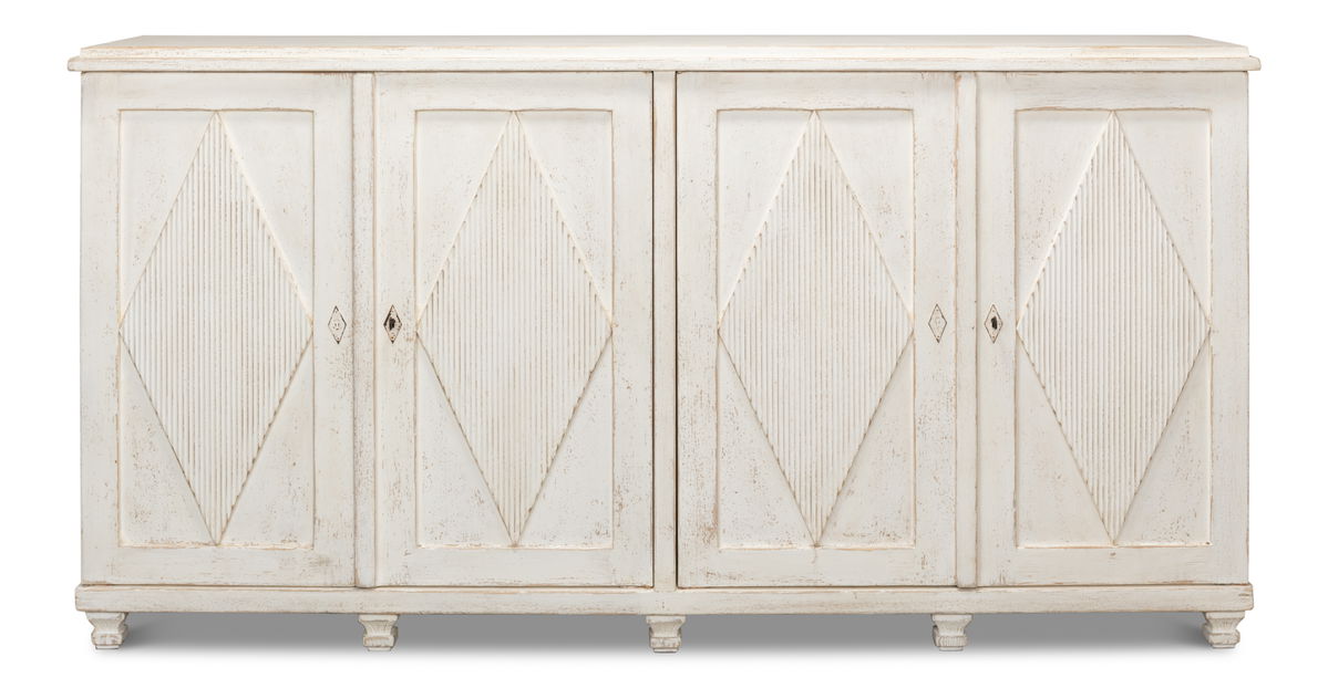 Beecher Sideboard W/4 Doors  Whitewash, by Sarreid, 1'7" length x 7'4" width x 3'10" height View 2