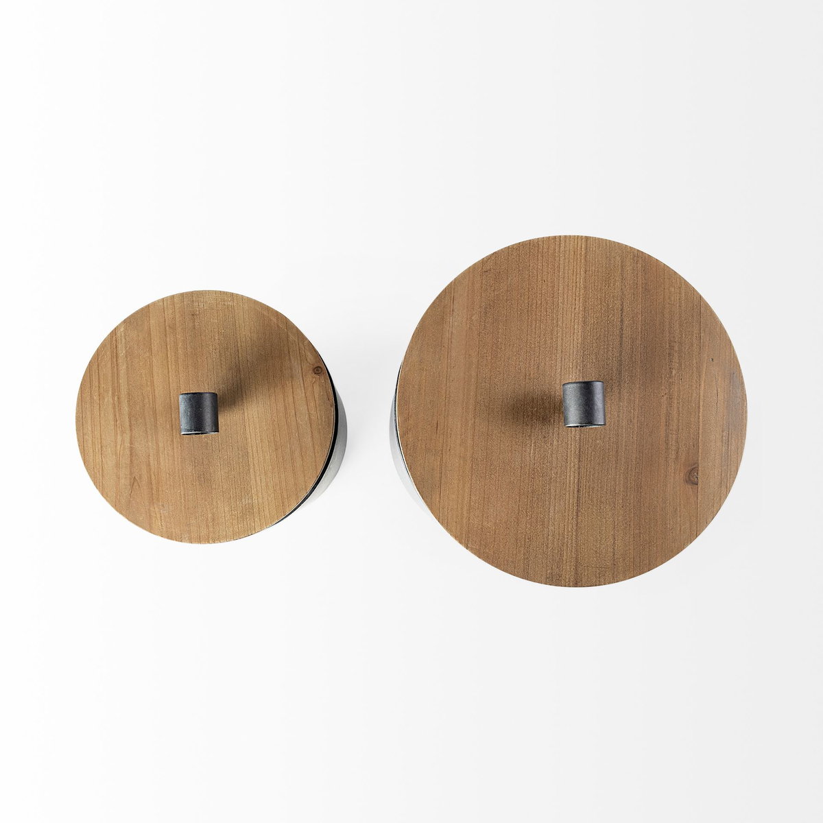 Cyril (Set of 2) Gray Metal with Brown Wood Lids Jars, Decorative Jar by Mercana, 9.06" length x 9.06" width x 12.8" height View 7