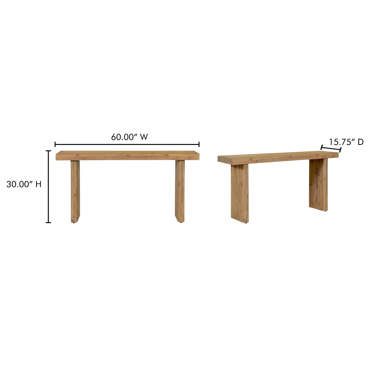 Monterey Console Table Rustic Blonde, by Moe's Home, 60" width x 30" height x 15.75" depth View 9
