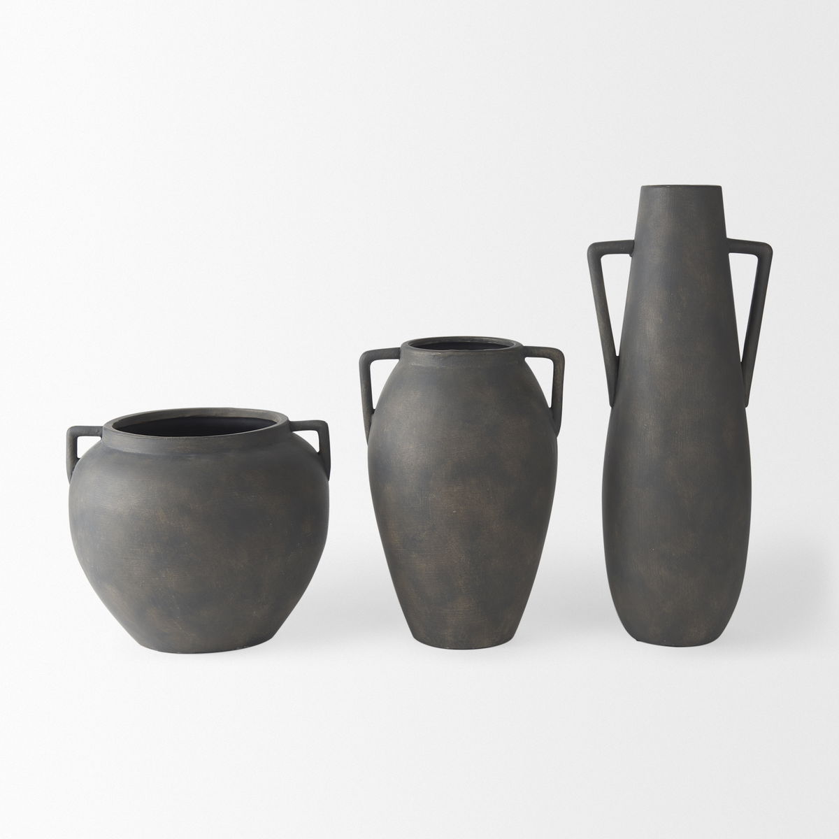Kilian Short Brown-Gray Double Ear Vase, by Mercana, 9.45" length x 9.45" width x 8.46" height View 10
