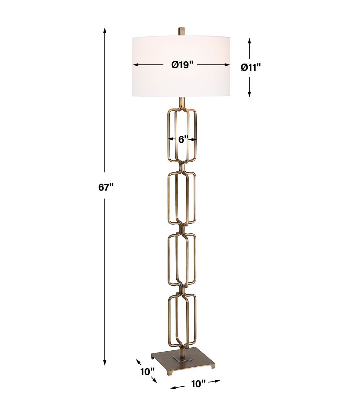 Link Brushed Gold Floor Lamp, by Uttermost, 19" width x 67" height x 19" depth View 3