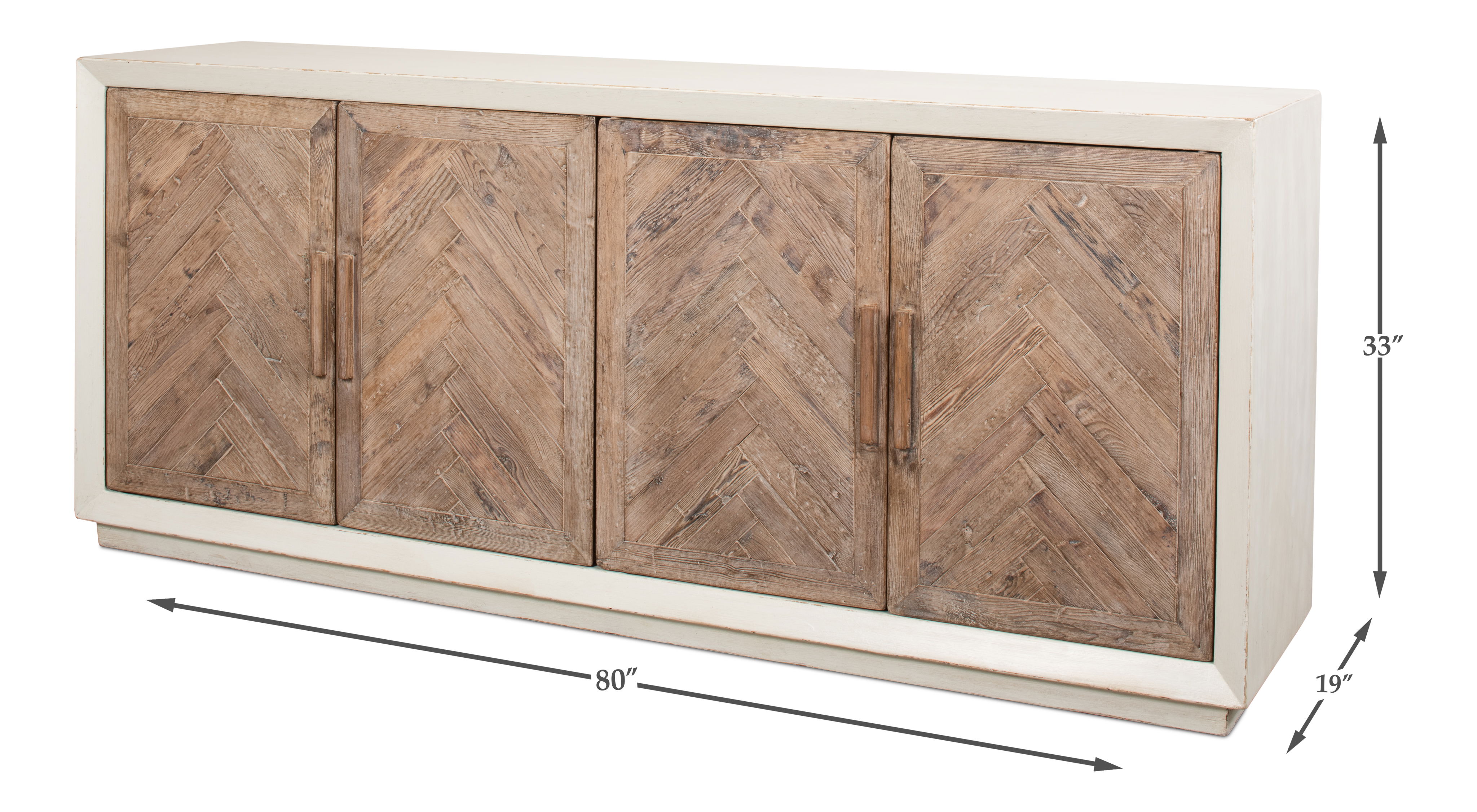 Hollis 4 Door Sideboard, Ant.White, Cabinets & Sideboard by Sarreid, 80" length x 19" width x 33" height View 13