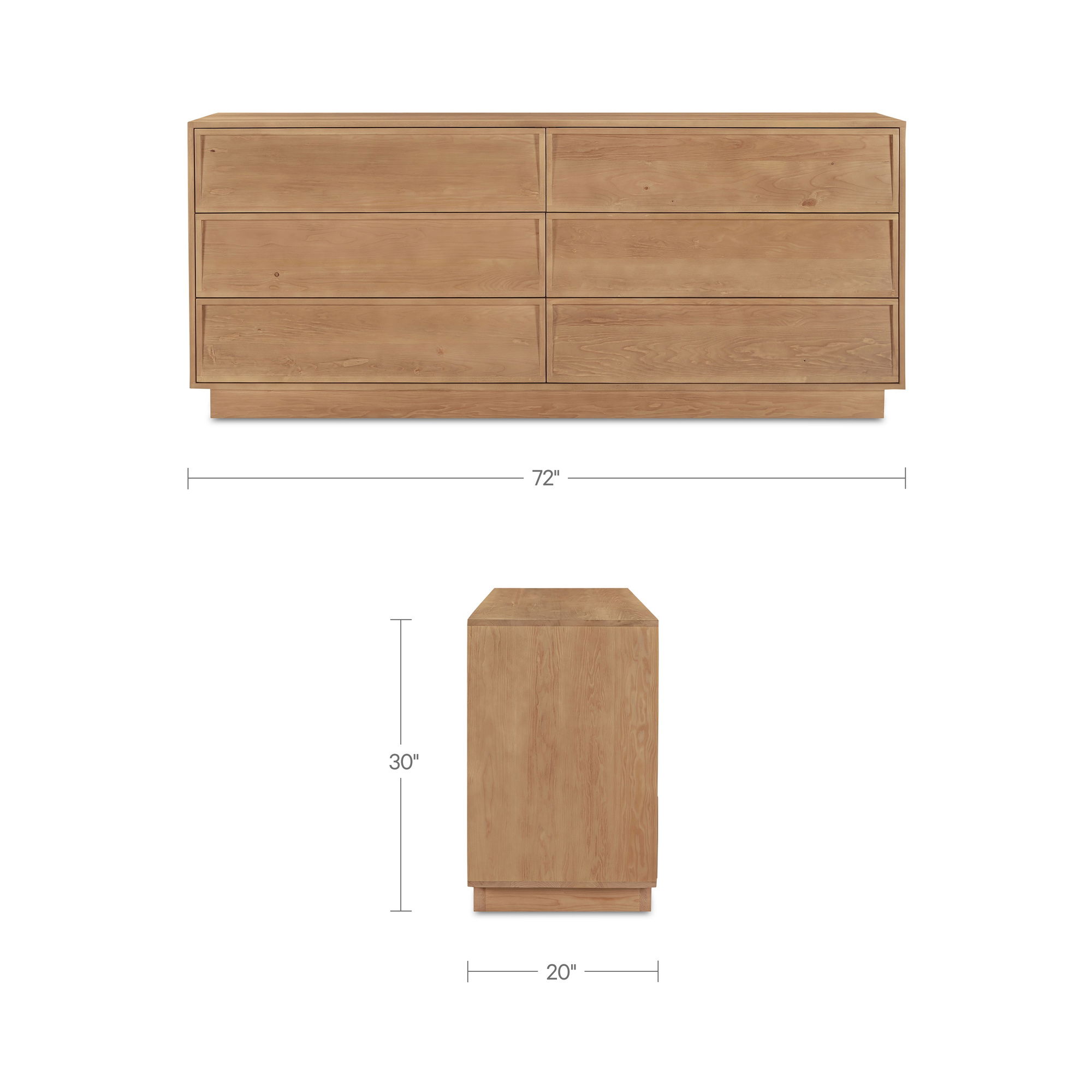 Hudson 6 Drawer Dresser Natural, by Moe's Home, 72" width x 30" height x 20" depth View 8