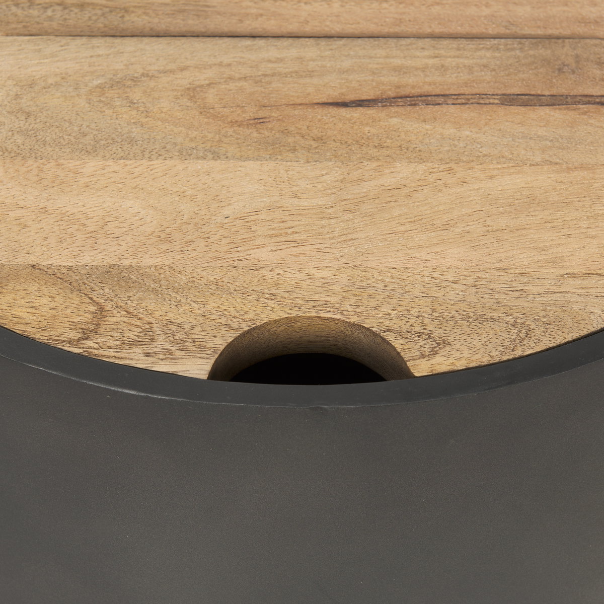 Eclipse Gunmetal Gray Drum Base with Brown Wood Top End/Side Table, Side & End Table by Mercana, 20" length x 20" width x 22.05" height View 9