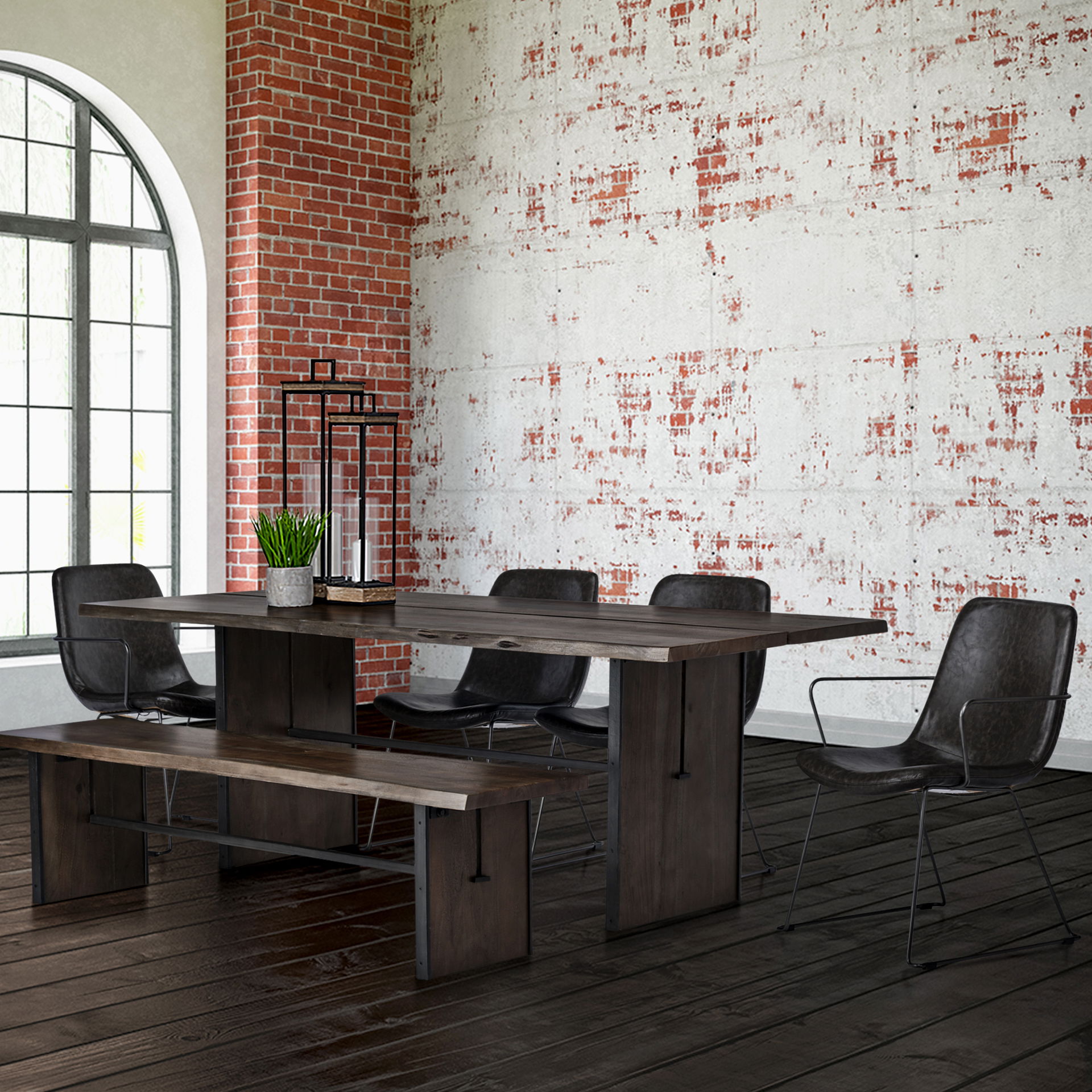 Sawyer II Black Faux-Leather Seat Black Iron Frame Dining Chair, by Mercana, 23.23" length x 25.59" width x 33.07" height View 2