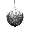 Liam I 32x30 Black Wooden Bead Bowl-Style Four Bulb Chandelier, by Mercana, 32.28" length x 32.28" width x 30" height thumbnail 1