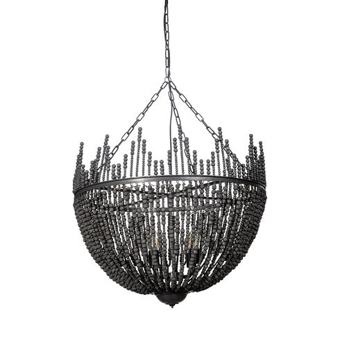 Liam I 32x30 Black Wooden Bead Bowl-Style Four Bulb Chandelier