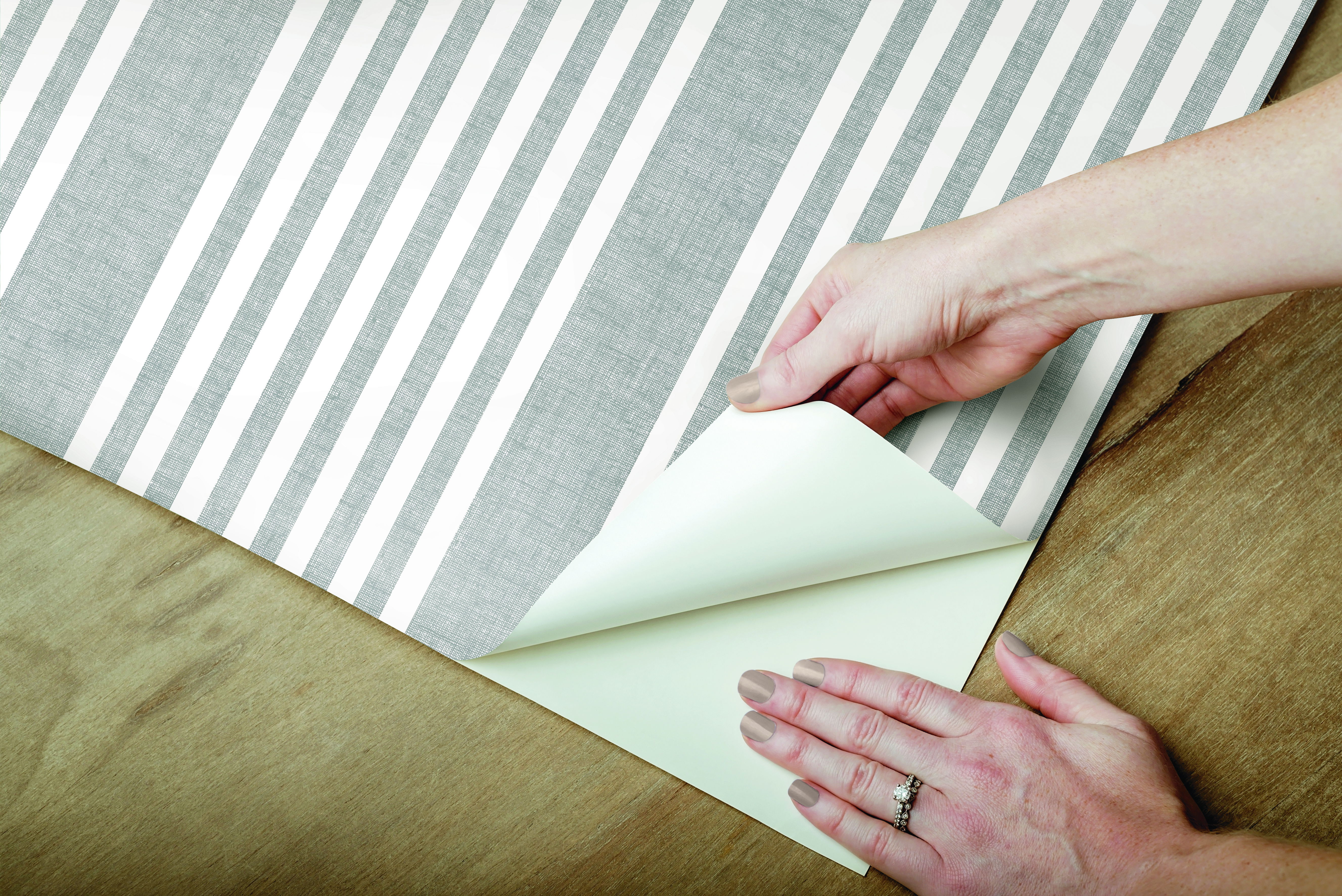 French Linen Stripe Grey Peel & Stick Wallpaper large image 