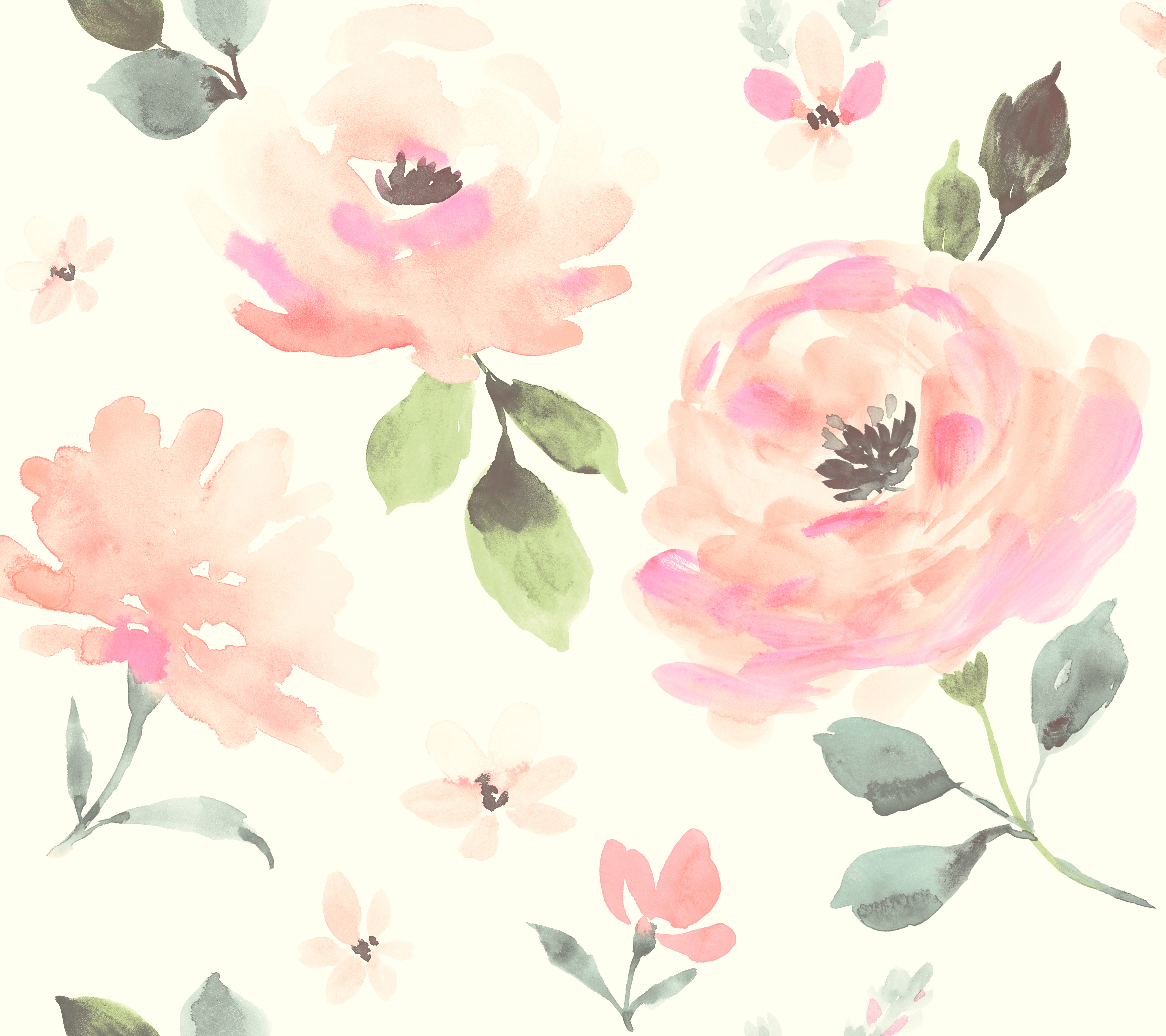 Watercolor Blooms Pinks & Oranges Wallpaper large image 