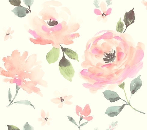 Watercolor Blooms Pinks & Oranges Wallpaper