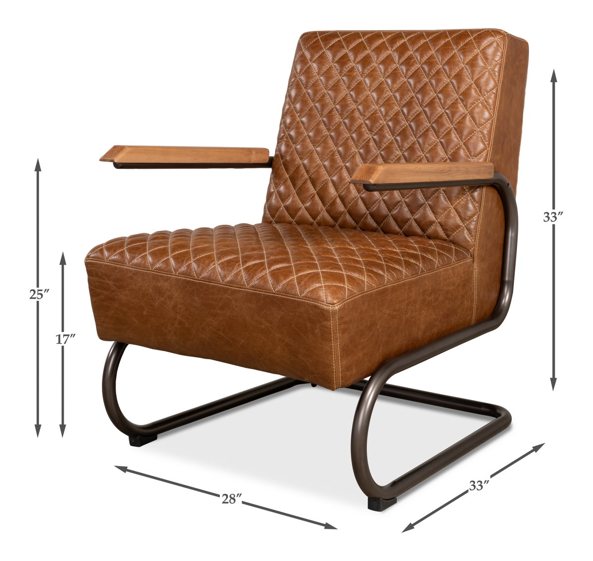 Beverly Hills Chair  Cuba Brown Leather, by Sarreid, 2'9" length x 2'4" width x 2'9" height View 15