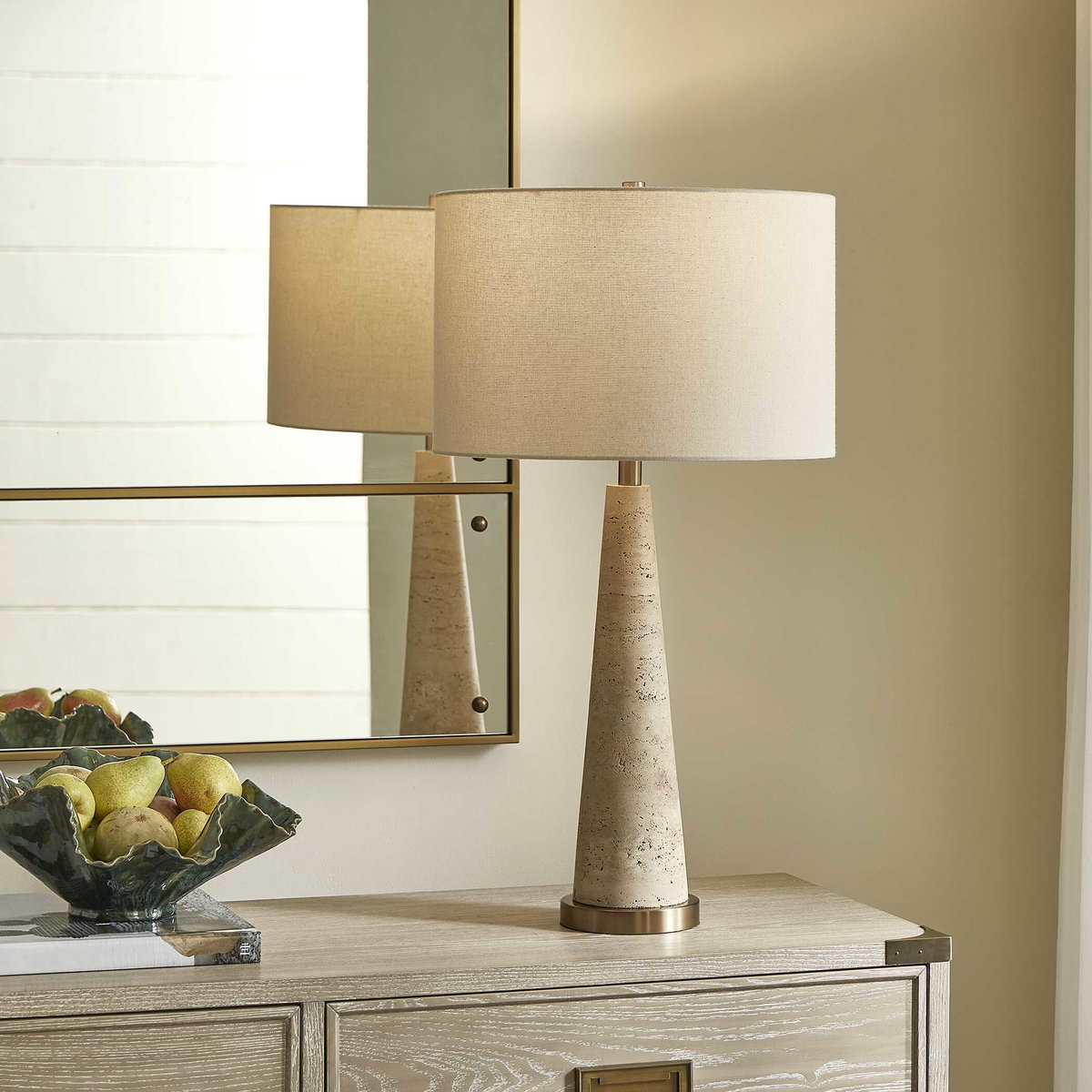 Perkins Travertine Table Lamp, by Uttermost, 17" width x 31.62" height x 17" depth View 2