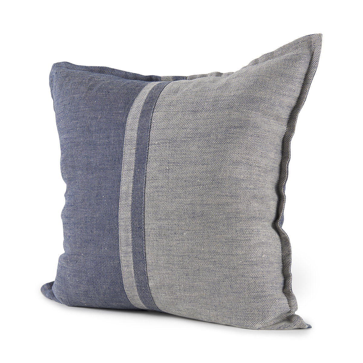 Aubrielle 20x20 Gray and Blue Fabric Color Blocked Pillow Cover, Decorative Pillow by Mercana, 20" length x 20" width x 0.2" height View 1