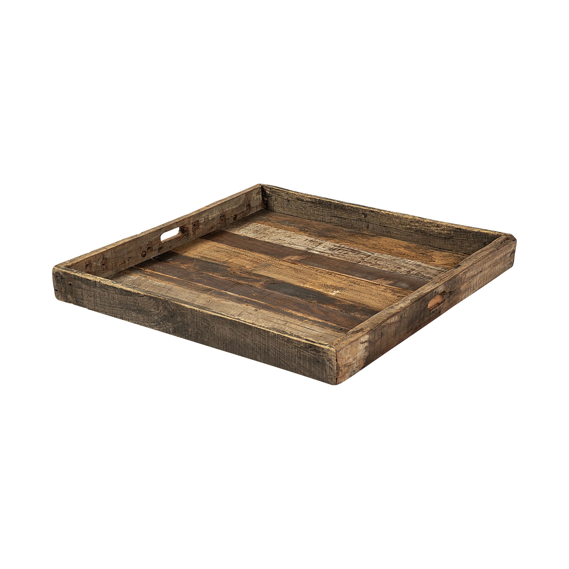 Carson (Large) 30L x 30W Brown Reclaimed Wood Tray, Decorative Tray by Mercana, 30" length x 30" width x 3" height View 1