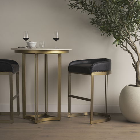Hollyfield 20.5L x 19.75W x 32.75H Black Leather Seat Gold Metal Base Stool