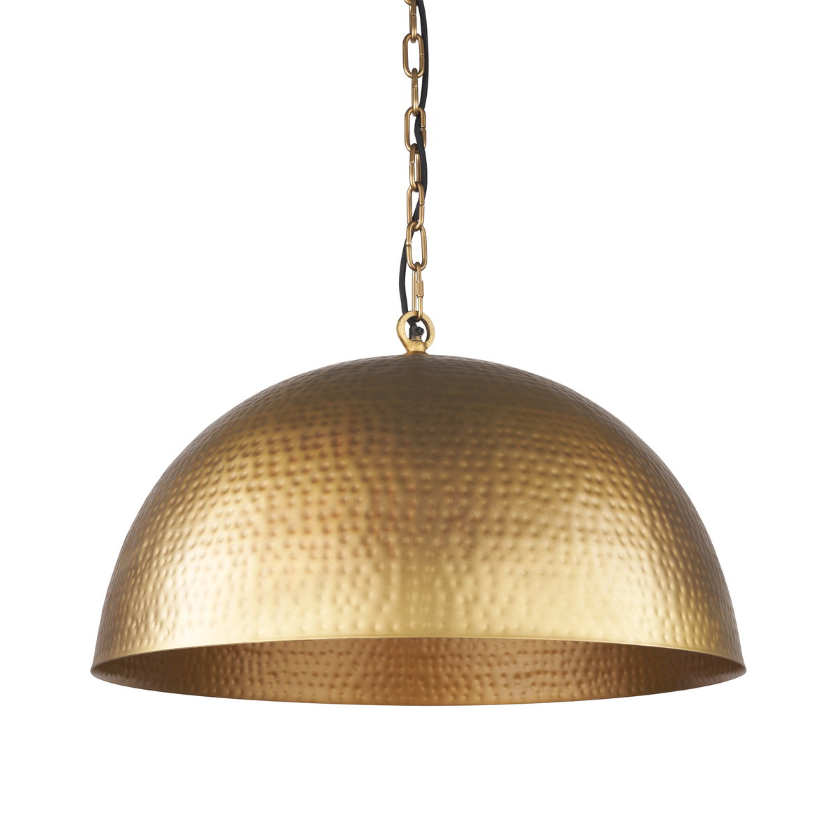 Karina 24' Round Brass-tone Hammered Metal Dome  Pendant Light, by Mercana, 24" length x 24" width x 15" height View 1