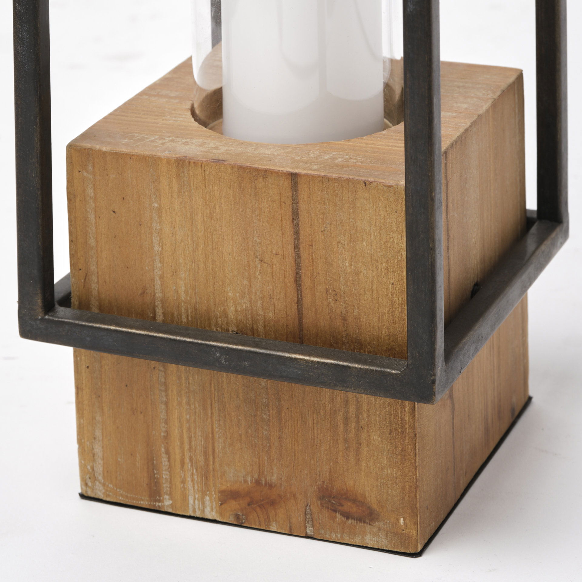 Orionis Large Wood with Black Metal Lantern Candle Holder, Lighting by Mercana, 5.71" length x 5.71" width x 21.06" height View 8