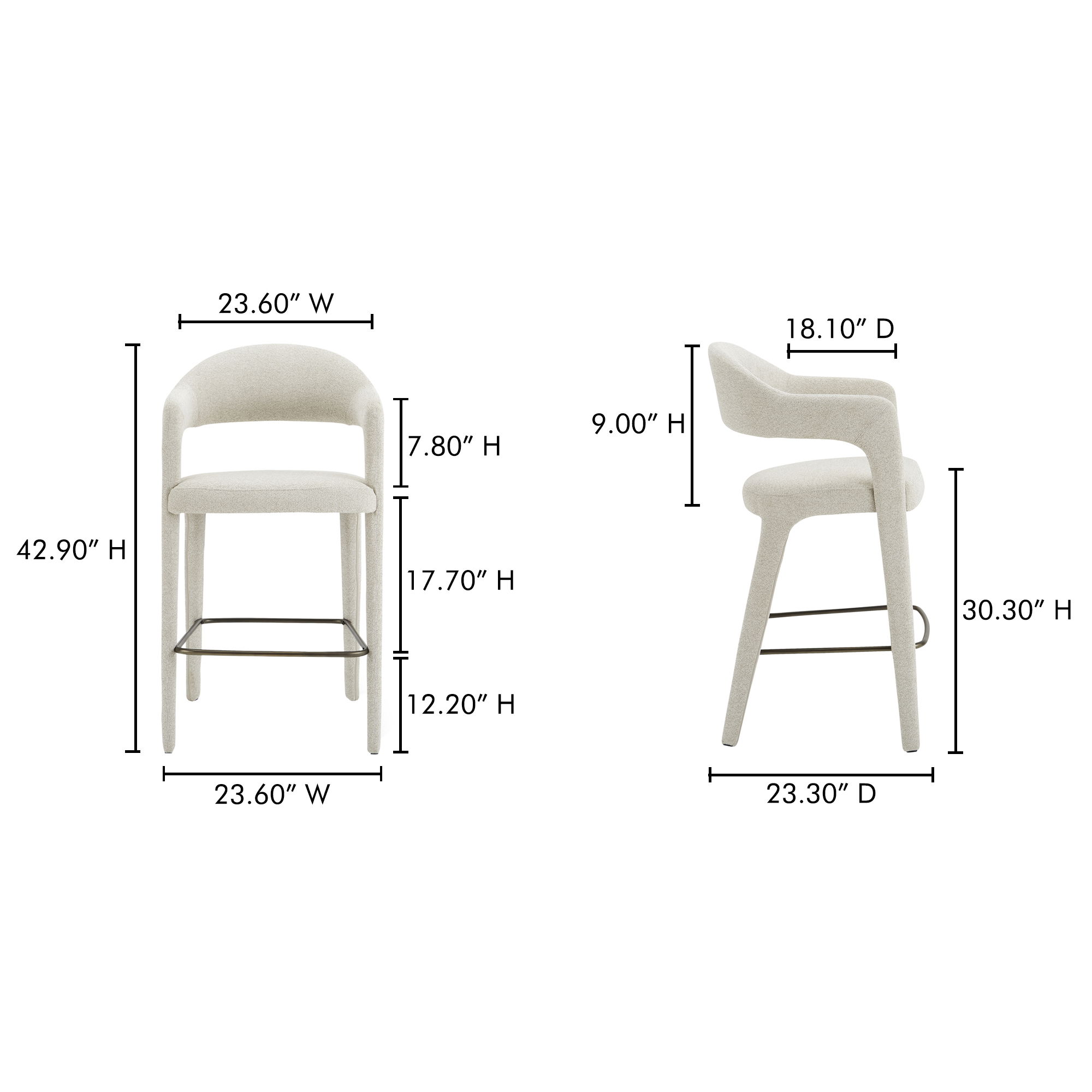 Martens Bar Stool Beige, Counter & Bar Stool by Moe's Home, 23.6" width x 42.9" height x 23.3" depth View 6