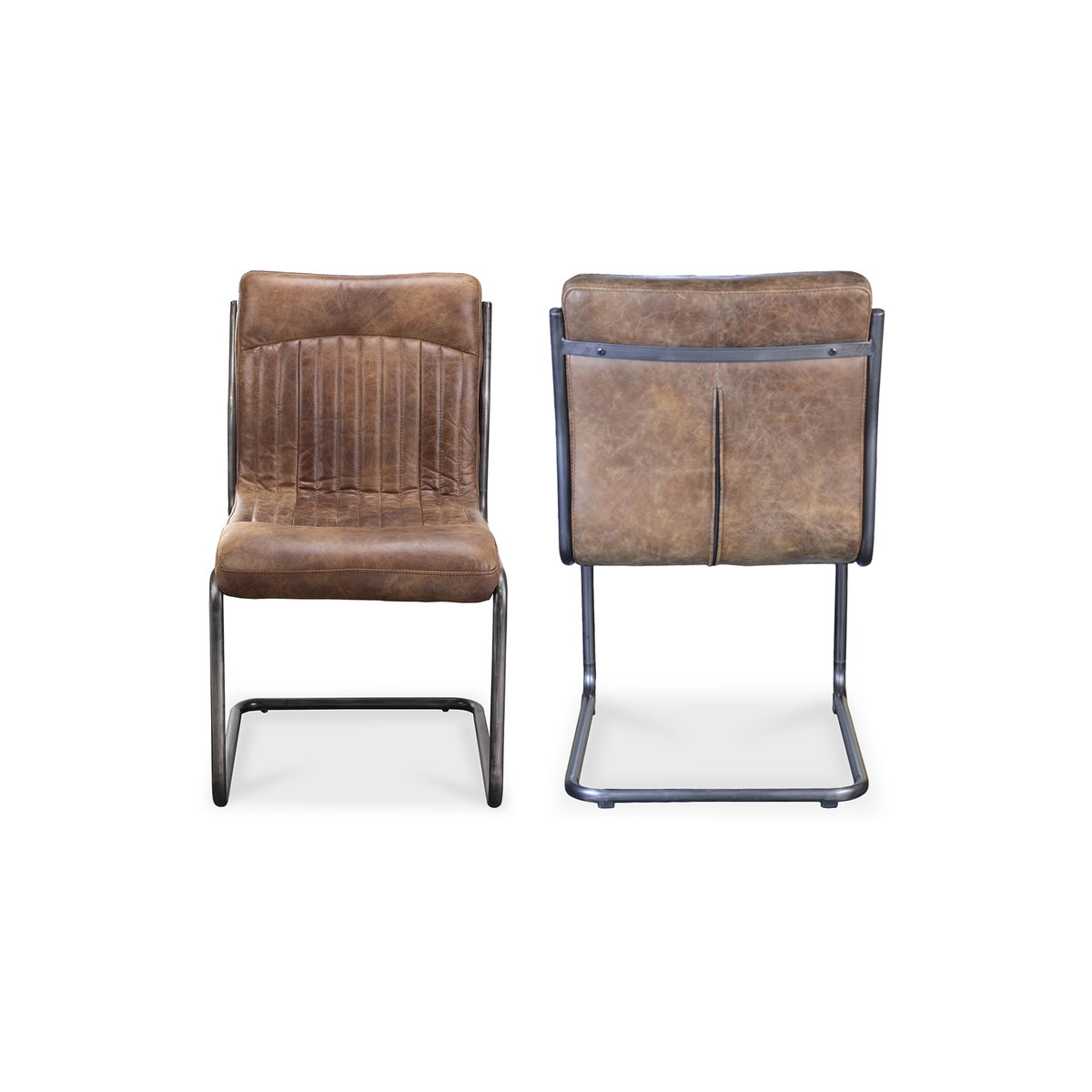 Ansel Dining Chair Grazed Brown Leather - Set Of Two, by Moe's Home, 21" width x 35" height x 26" depth View 1