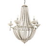 Phillum (29'x37') Silver Metal Chassis and White Wood Beaded Six Bulb Chandelier, by Mercana, 29" length x 29" width x 37" height thumbnail 1