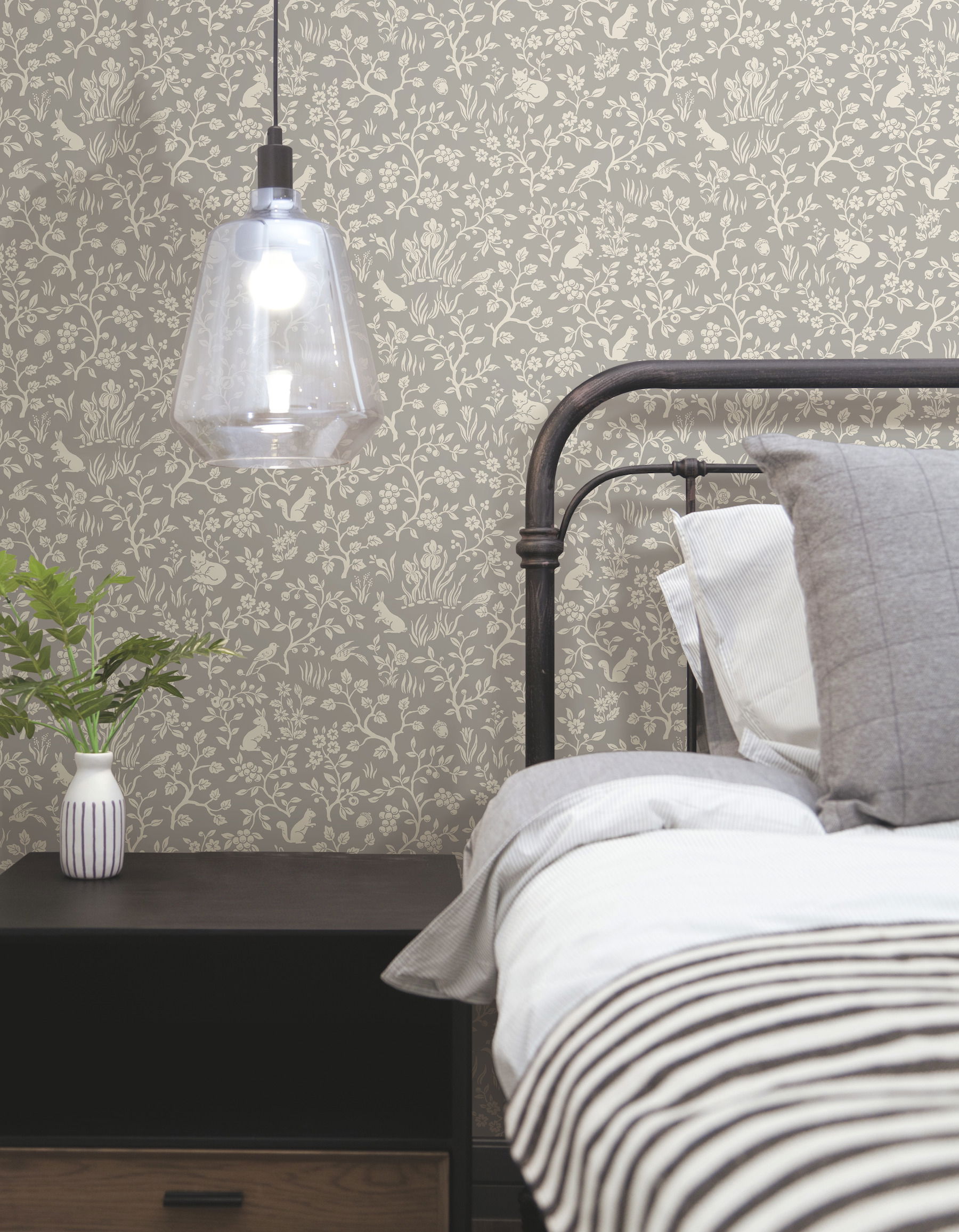 Magnolia Home Fox & Hare Grey Peel & Stick Wallpaper large image 