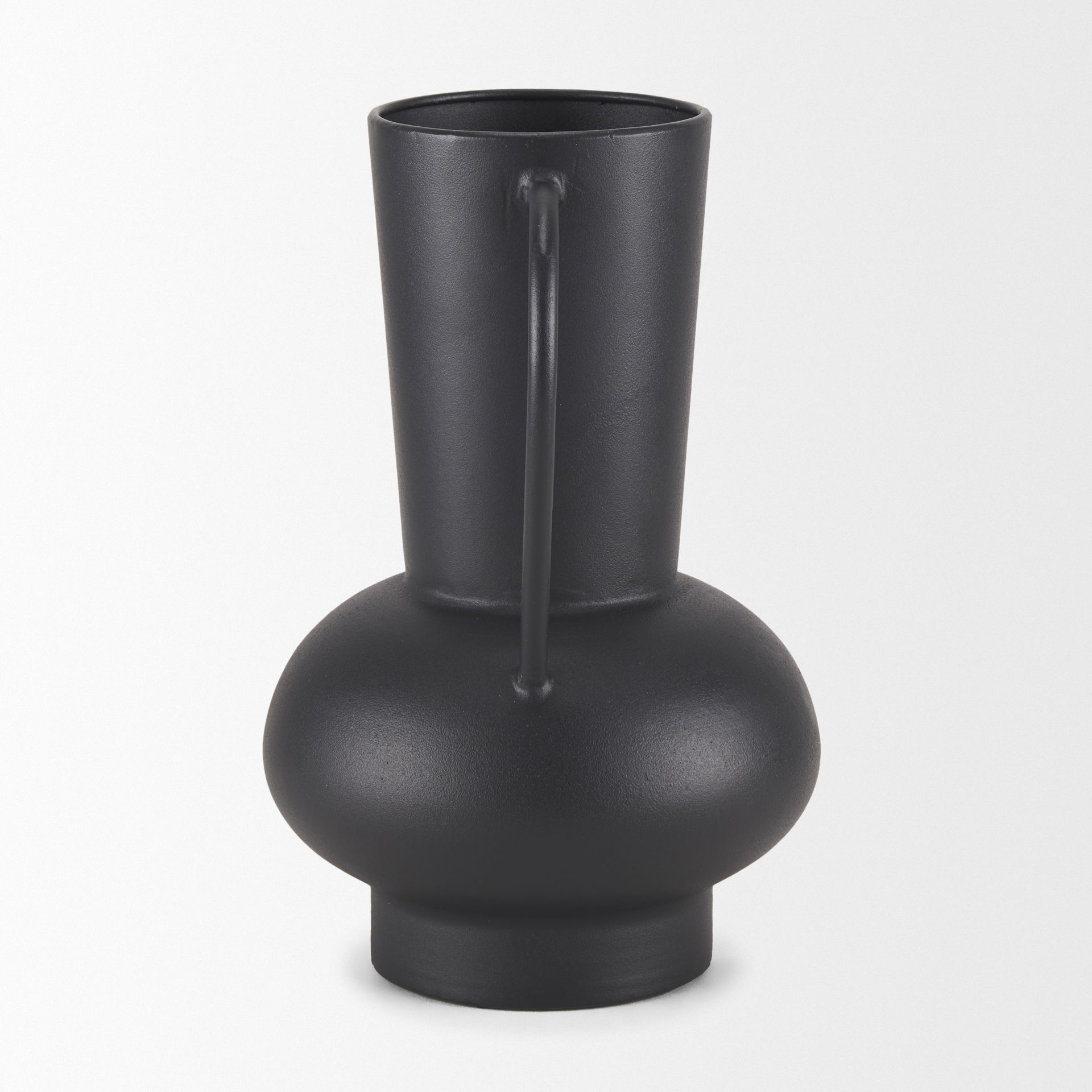 Tasya Large Matte Black with Handles Metal Vase large image 