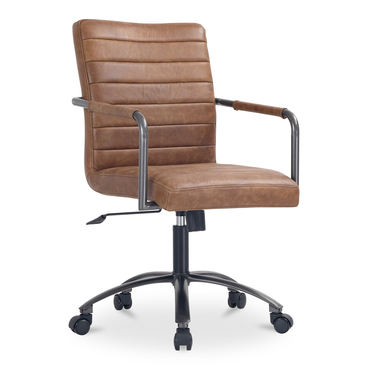 Roy Office Chair Open Road Brown Leather, by Moe's Home, 21.85" width x 36" height x 27.17" depth View 2