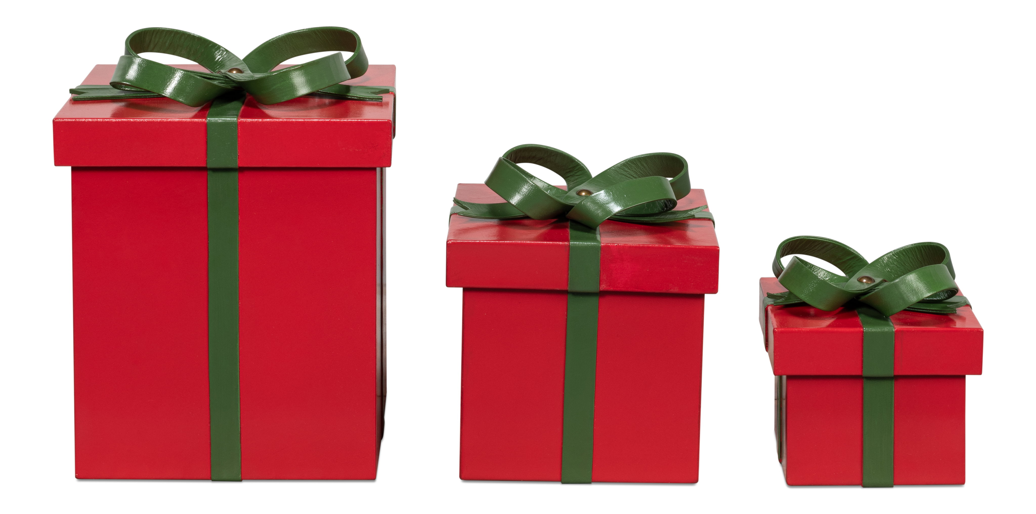 Ferrell Leather Holiday Boxes,S/3,Red, Decor by Sarreid, 8" length x 8" width x 9" height View 2
