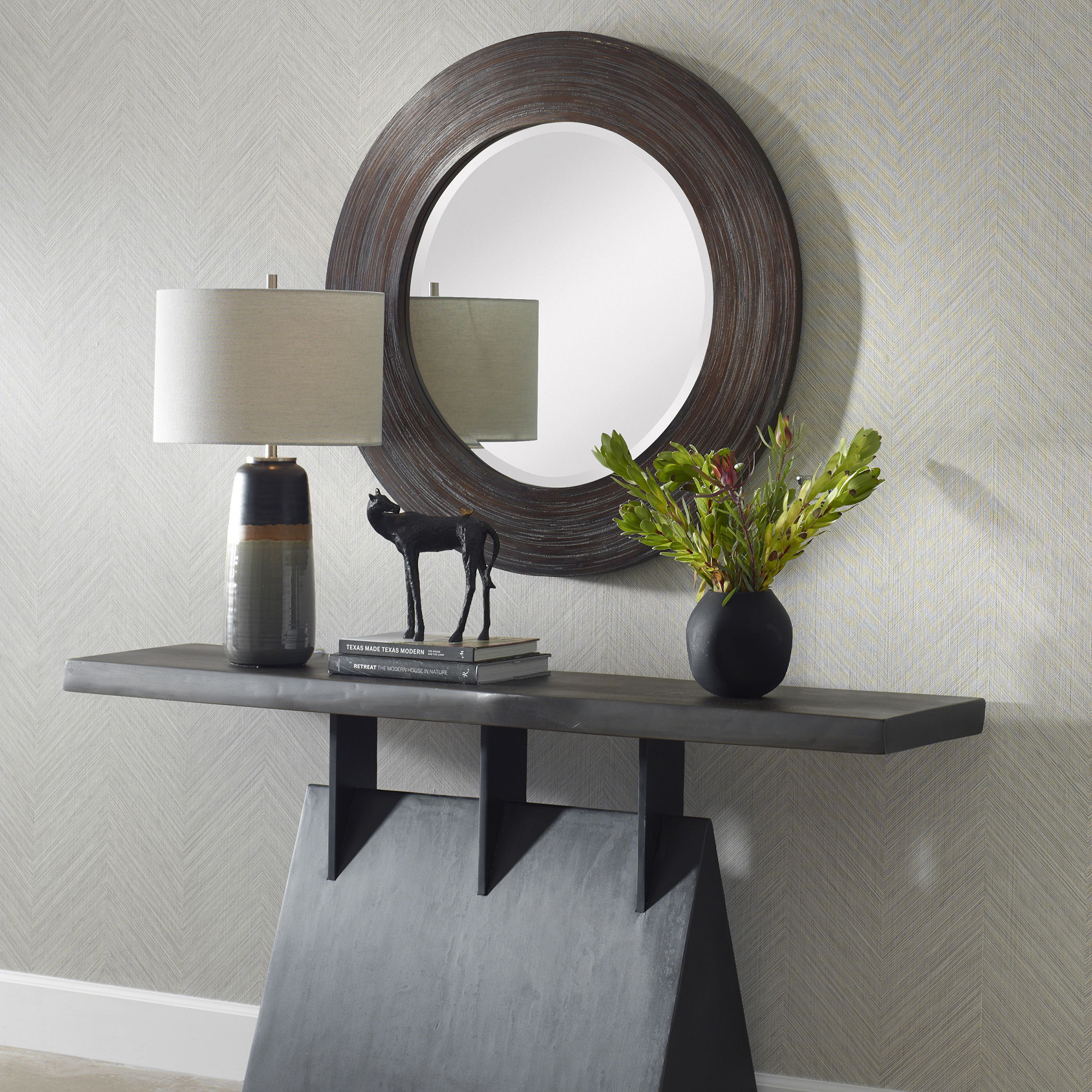 Dutton Dark Walnut Round Mirror large image 