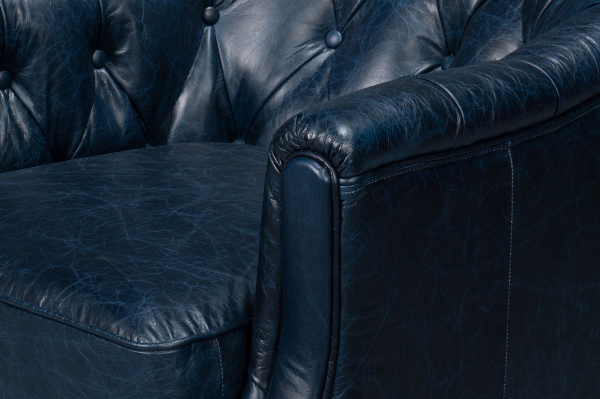 Coolidge Leather Swivel Chair  Blue, by Sarreid, 2'4" length x 2'6" width x 2'7" height View 12