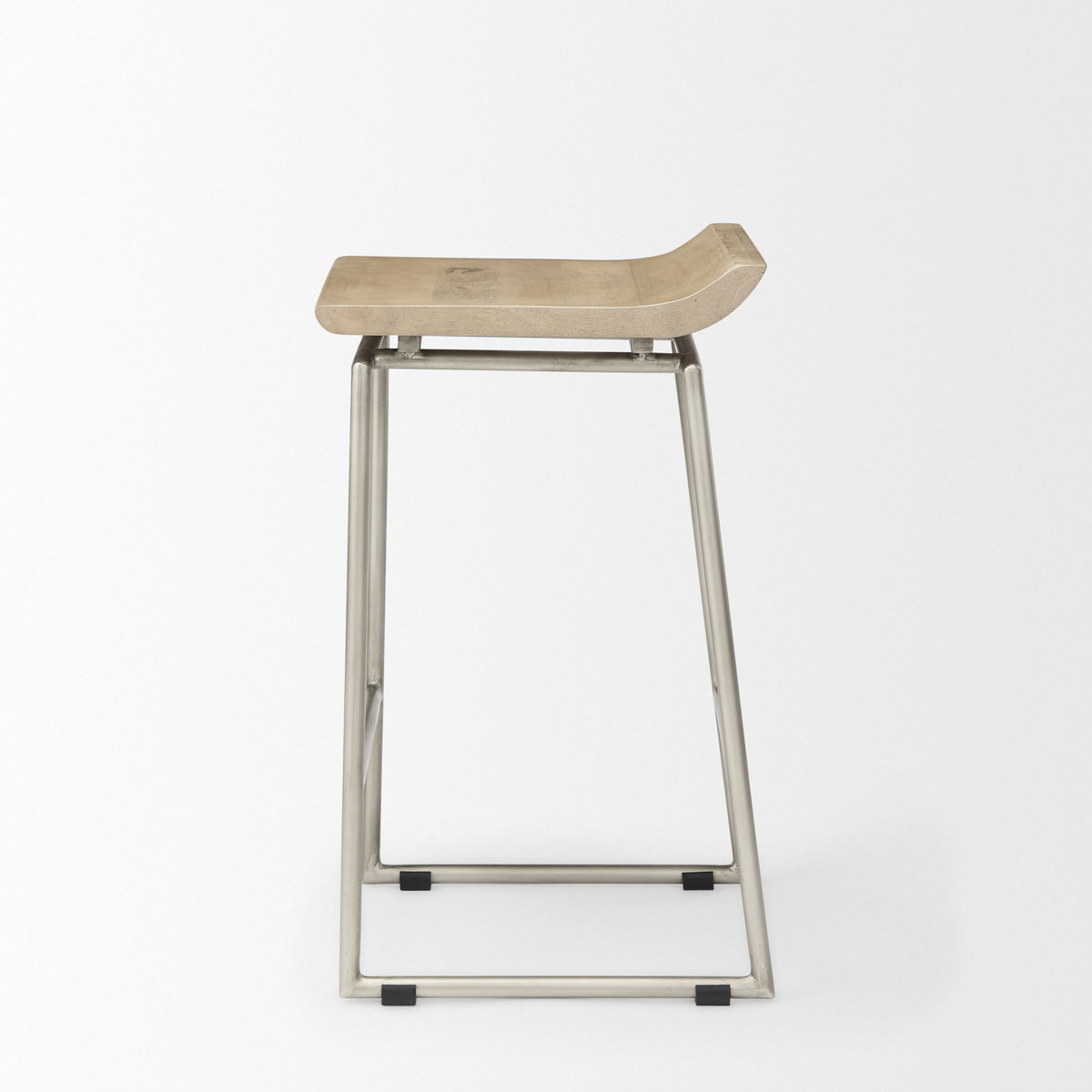 Givens Low Back 26in Seat Counter Stool | Brown Wood with Silver Metal, Counter & Bar Stool by Mercana, 14.1" length x 15.8" width x 26" height View 4