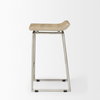 Givens Low Back 26in Seat Counter Stool | Brown Wood with Silver Metal, Counter & Bar Stool by Mercana, 14.1" length x 15.8" width x 26" height thumbnail 4