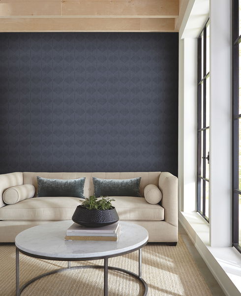 Palm Thatch Navy Wallpaper