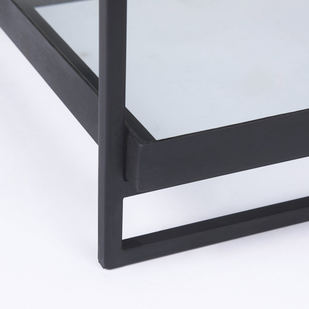 Trey Black Metal with Glass Accent Table, Side & End Table by Mercana, 22" length x 22" width x 24" height View 12