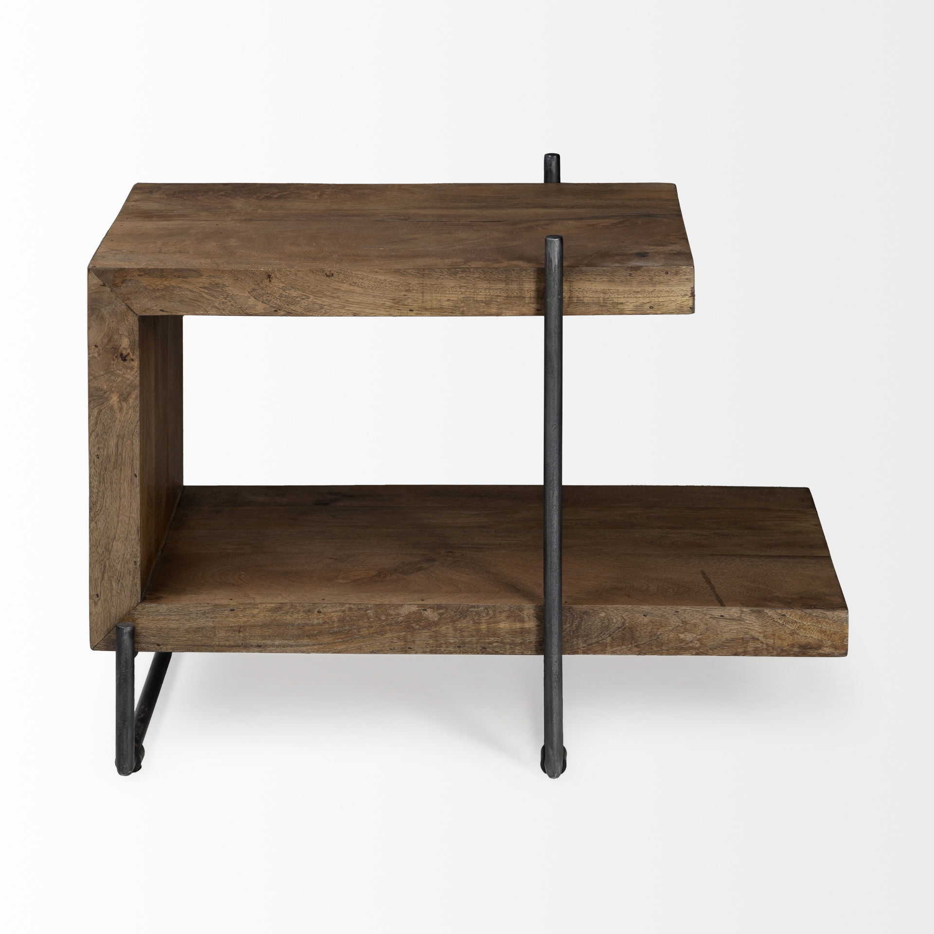 Maddox 30L x 18W x 22H Medium Brown Wood with Black Metal U-shaped End/Side Table large image 