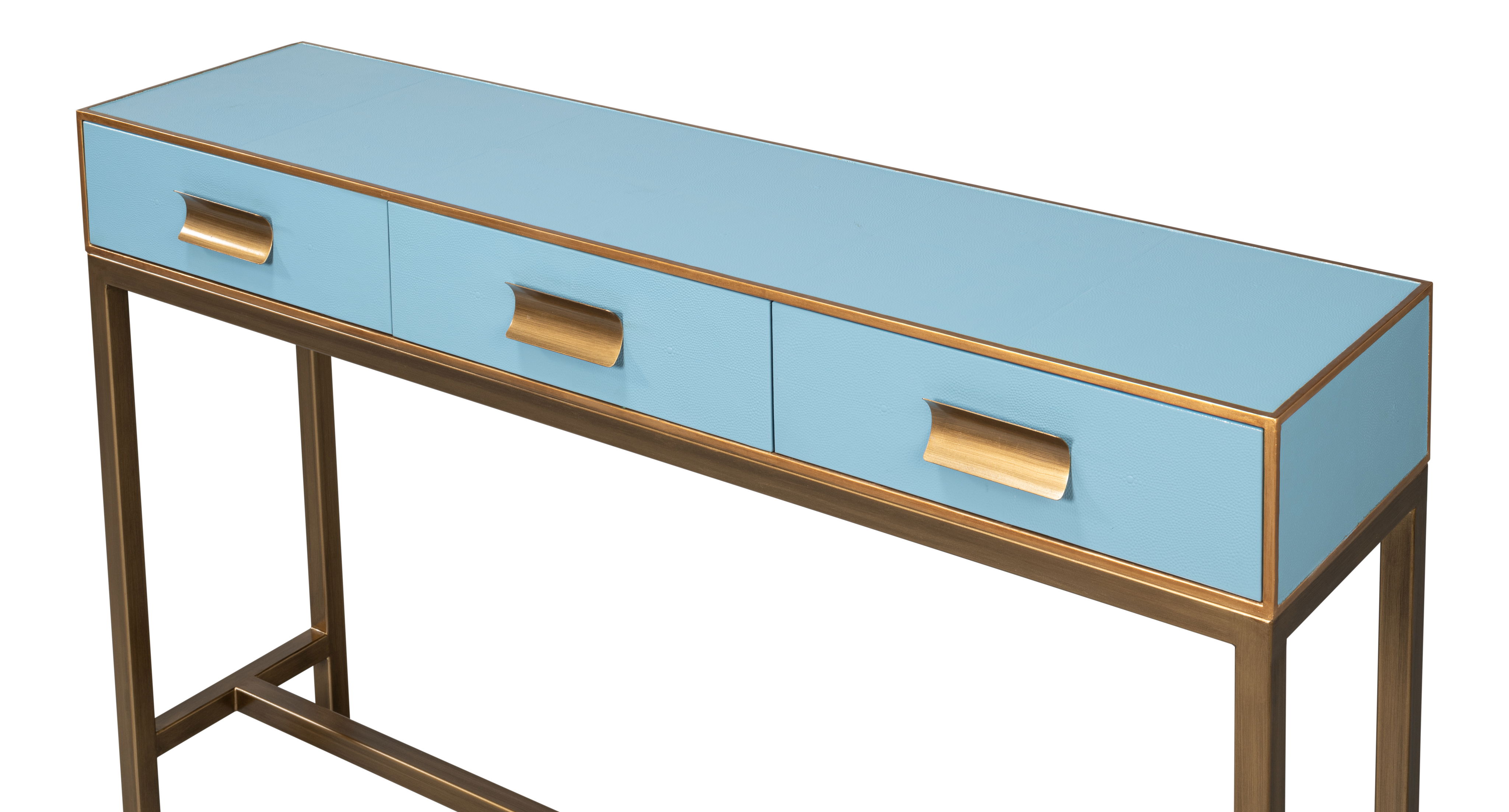 Gideon Shagreen Console, Chambray Blue, Console Table by Sarreid, 54" length x 12" width x 34" height View 10