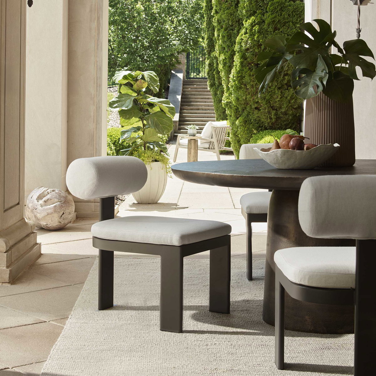 Bolster Back White Outdoor Dining Chair, Outdoor Chair by Uttermost, 1'8" width x 2'7.3" height x 2'4" depth View 2
